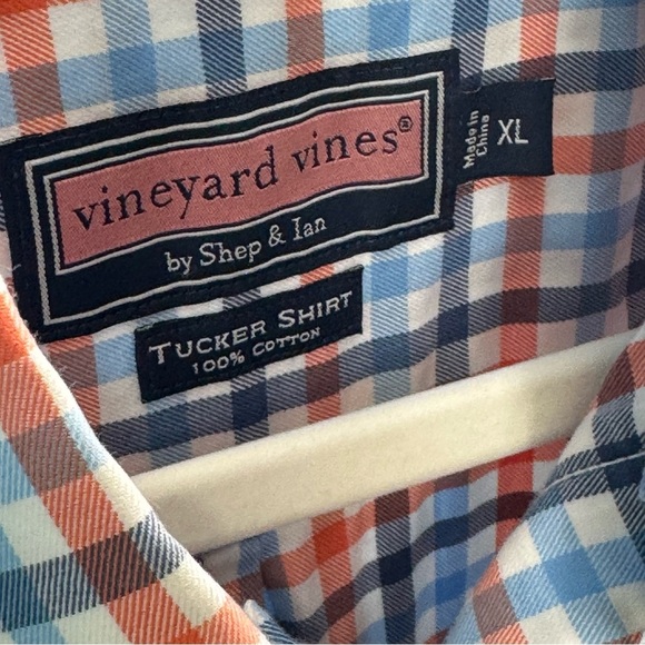 Vineyard Vines Men's Plaid Shirt - Blue and Orange - Picture 4 of 7